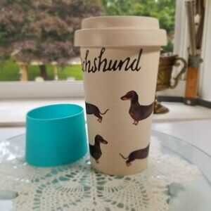 Milly Green Dachshund Tumbler with Lid and Silicone Sleeve British Design